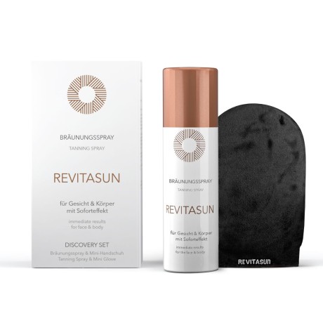 RevitaSun Discovery Set = Bräunungsspray 50 ml + Mini Handschuh 1 Stück RevitaSun Discovery Set = Bräunungsspray 50 ml + Mini Handschuh 1 Stück