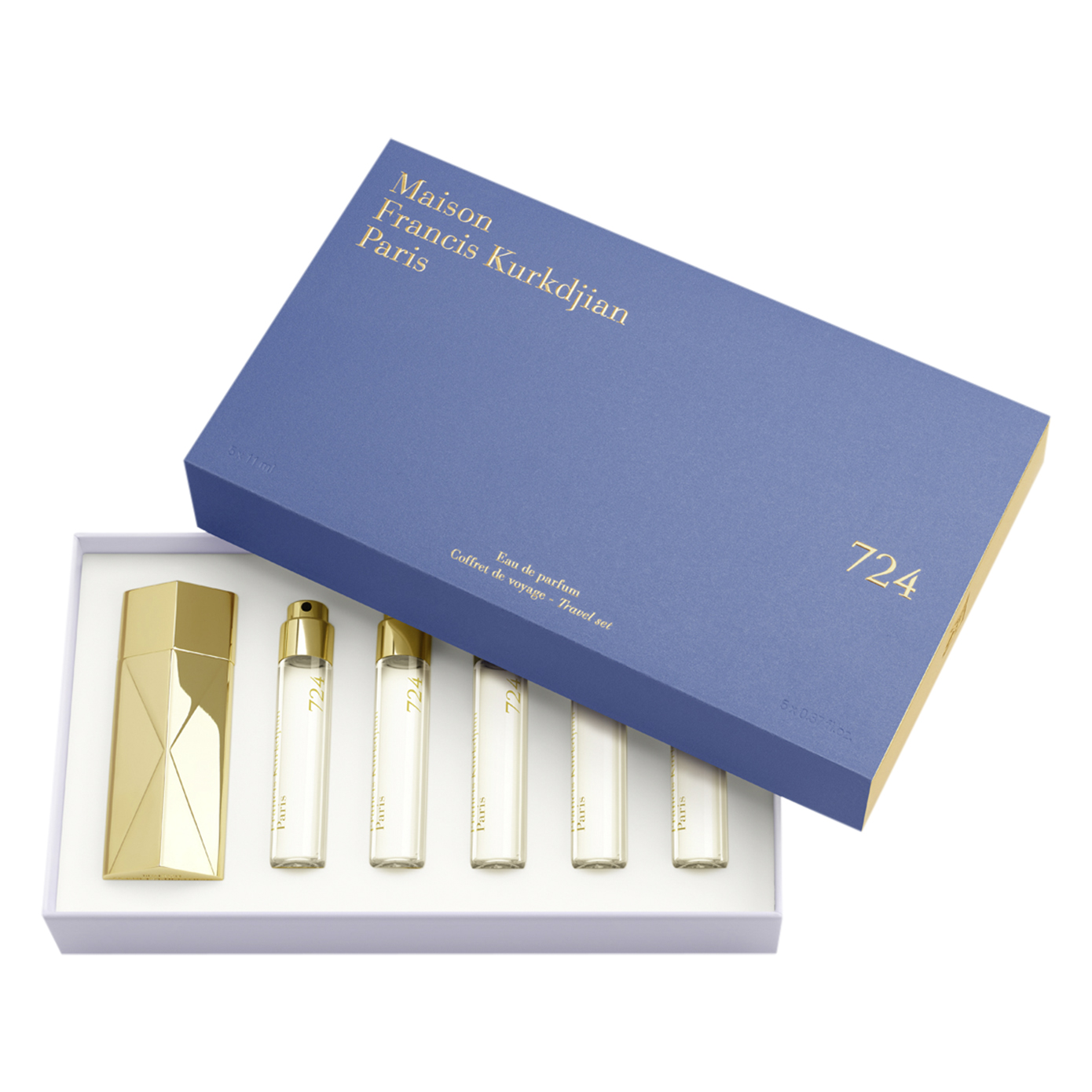 3700559616833_724-eau-de-parfum-5x11mlgold-globe-trotter-RA1CM3501_1 Maison Francis Kurkdjian 724 Travel Set = 5 x EdP 11ml + Travel Case